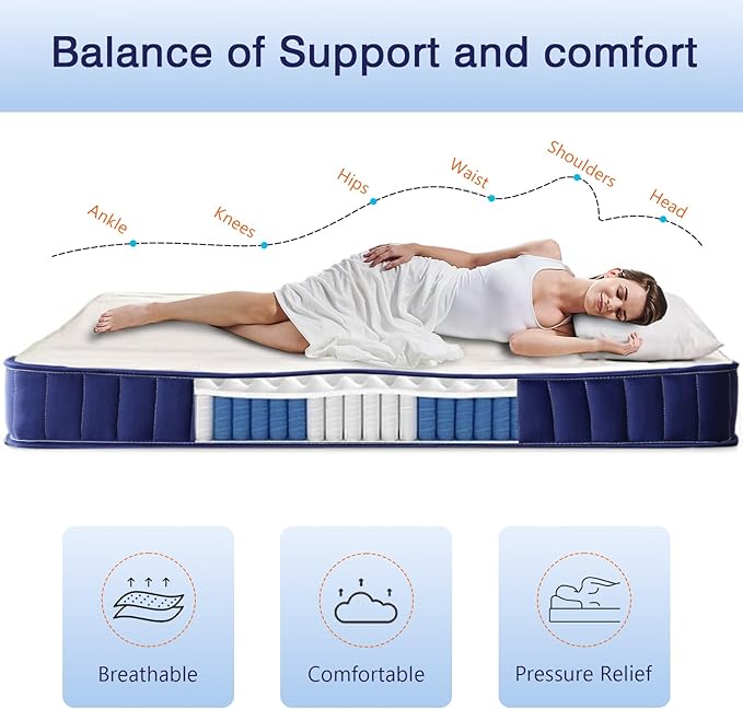 6 Inch Twin Mattress Hybrid Innerspring and Foam Mattress in a Box,Medium Soft Feel,Motion Isolation & Pressure Relief,Cooling Bed Mattress for Twin Bed Frames,CertiPUR-US Certified (Twin)