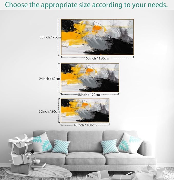 Wall Art Large Modern Abstract Artwork Black Yellow Canvas Painting for Living Room Bedroom Office Home Decor 30"x60" with Framed…