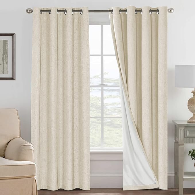 H.VERSAILTEX 100% Blackout Curtains for Bedroom Thermal Insulated Linen Textured Curtains Heat and Full Light Blocking Drapes Living Room Curtains 2 Panel Sets, Bleached Sand, 52x108 Inch