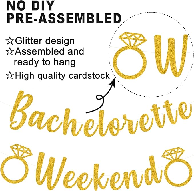 Bachelorette Weekend Banner Bachelorette Party Decor Sign for Bach Party Engagement Bridal Shower Wedding Bride to Be Decorations (Gold)