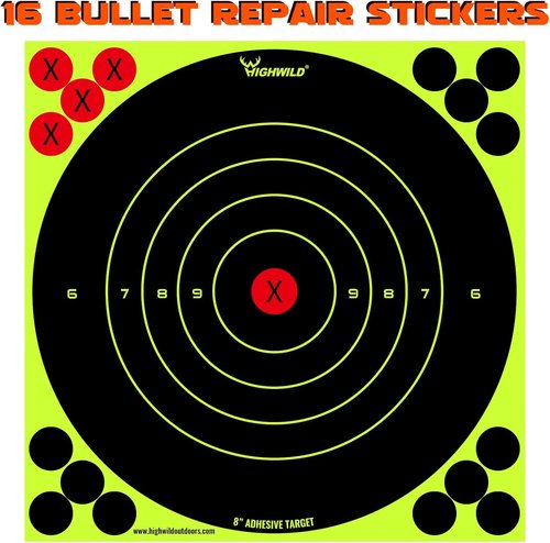 Highwild Fluorescent Yellow Splatter Shooting Target Stickers - 8X8 Inch for Handguns, Rifles & More