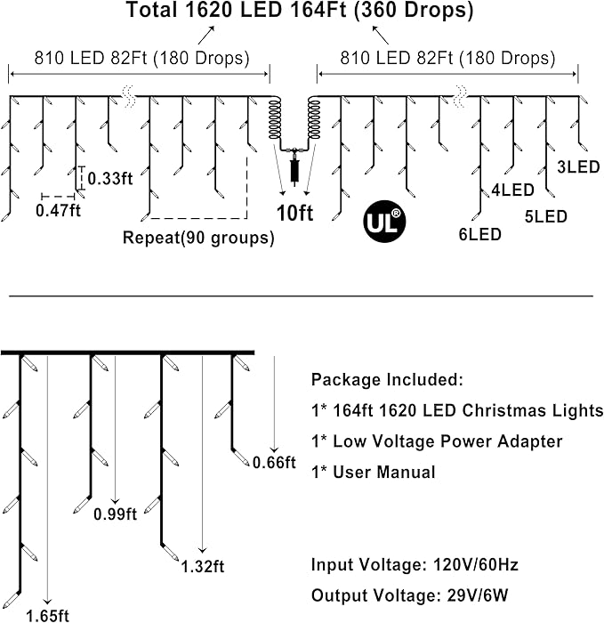 1620 LED Christmas Outdoor Lights with 360 Drops, 164ft Hanging Curtain Lights with 8 Modes Timer & Memory, Waterproof Christmas Fairy Lighs for House Roof Holiday Wedding ChristmasDecor (Cool White)