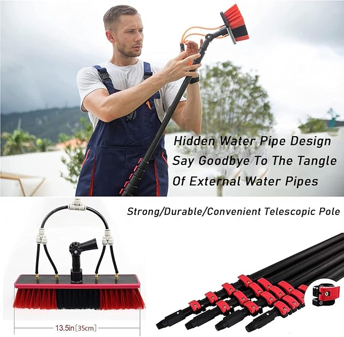 Solar Panel Cleaning Brush 23.6ft Aluminium Telescopic Pole for Cleaning Windows Solar Panels Greenhouse Roof Cleaning Tool / 35cm Brush Head,35cmbrushhead-5.4M/18FT