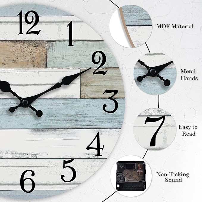 KECYET Wall Clock Battery Operated 16 Inch Large Silent Non Ticking Coastal