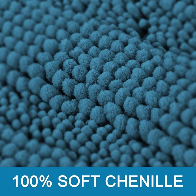 H.VERSAILTEX Bath Rugs for Bathroom Non Slip Bath Mats Extra Thick Chenille Striped Bath Rug Runners 47" x 17" Absorbent Fluffy Soft Shaggy Mats Plush Area Carpet for Bath Room - Turquoise Blue