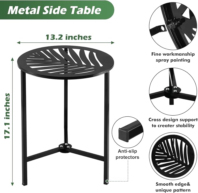 Party Zealot 1-Pack Small Round Metal Side Tables, 13-Inch Black Outdoor End Tables for Patio, Balcony, Porch or Garden – Weather-Resistant Corner Coffee Table for Small Spaces & Indoor Plant Stand