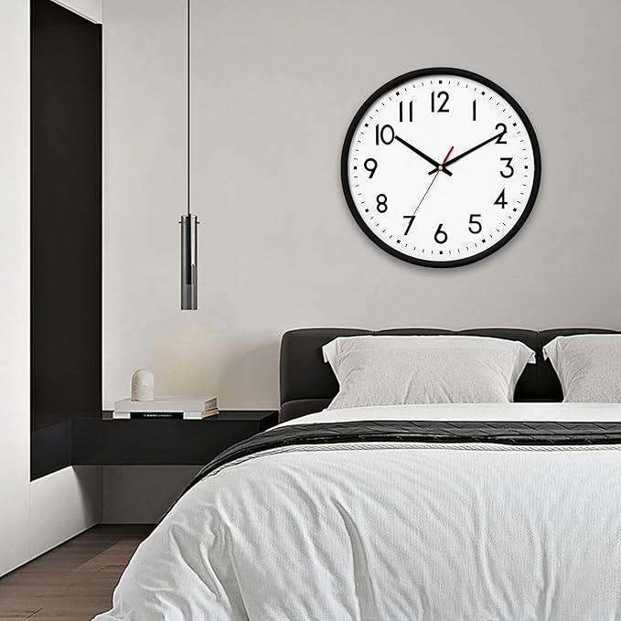 HZDHCLH Wall Clock Black, Silent Wall Clocks Battery Operated 12 Inch Modern