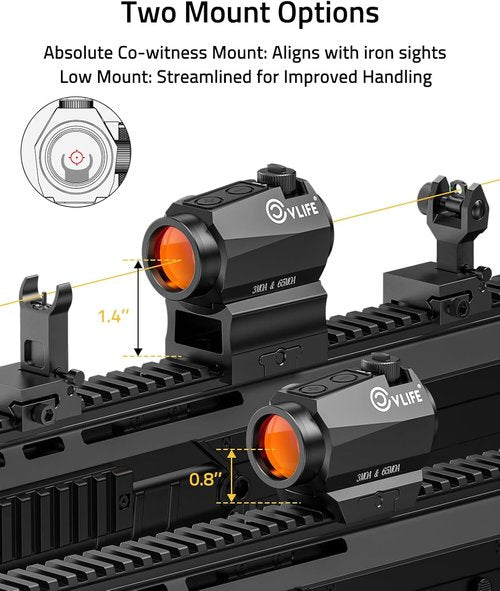 CVLIFE Red Dot Sight - Motion Awake 1x20mm Optics Scope with Co-Witness Riser & Low Mount | IPX7 Waterproof