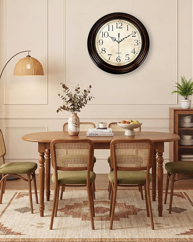 Vintage Wall Clock 13 Inch Quartz Silent Non-Ticking Analog Clock Battery