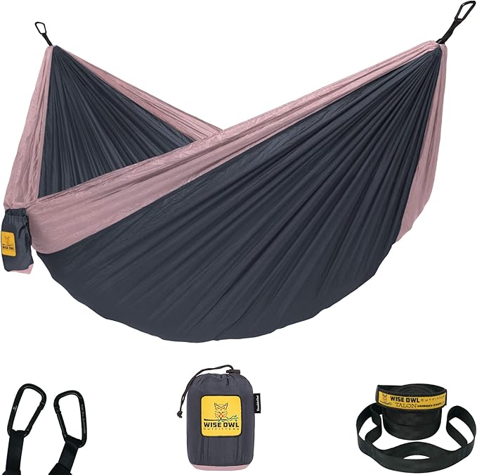 Wise Owl Outfitters Camping Hammock – 500lbs Portable Hammock with Tree Straps - Travel, Backpacking, Hiking, Outdoors Camping Gear - Single or Double