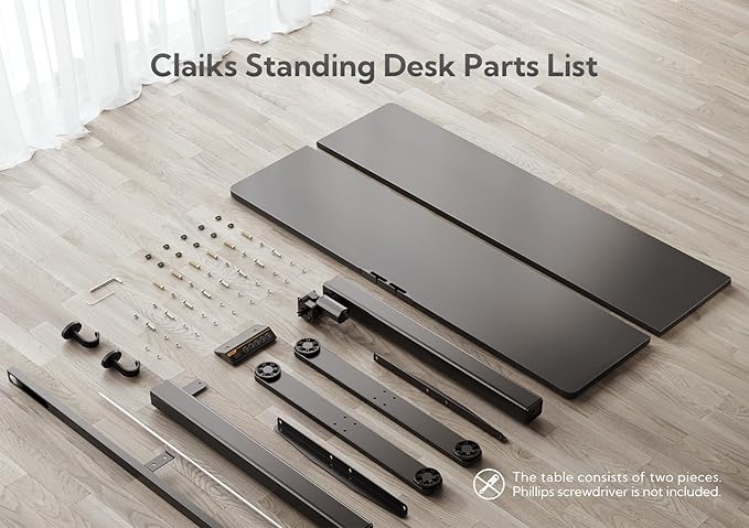 Claiks Electric Standing Desk, Adjustable Height Stand up Desk, 48x24 Inches Sit Stand Home Office Desk with Splice Board, Black Frame/Black Top
