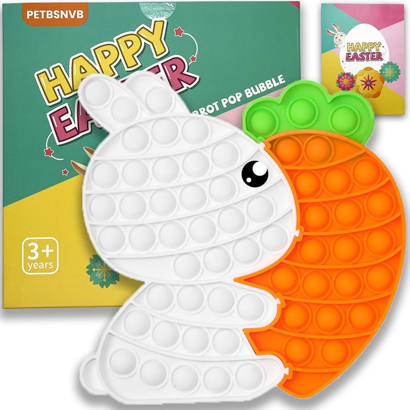 Easter Bunny Poppers, Bunny Carrot Pop Bubble Fidget Sensory Toy, Puzzle Popper, Easter Gifts for Kids,Toddler, Easter Basket for Toddlers Girl, Easter Toys, Stocking Easter Basket Stuffers (White)