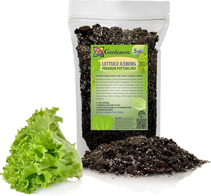Gardenera Premium Potting Soil Blend for Lettuce Iceberg - The Ultimate Mix for Healthy, Vibrant, and Crisp Lettuce - 5 Quart