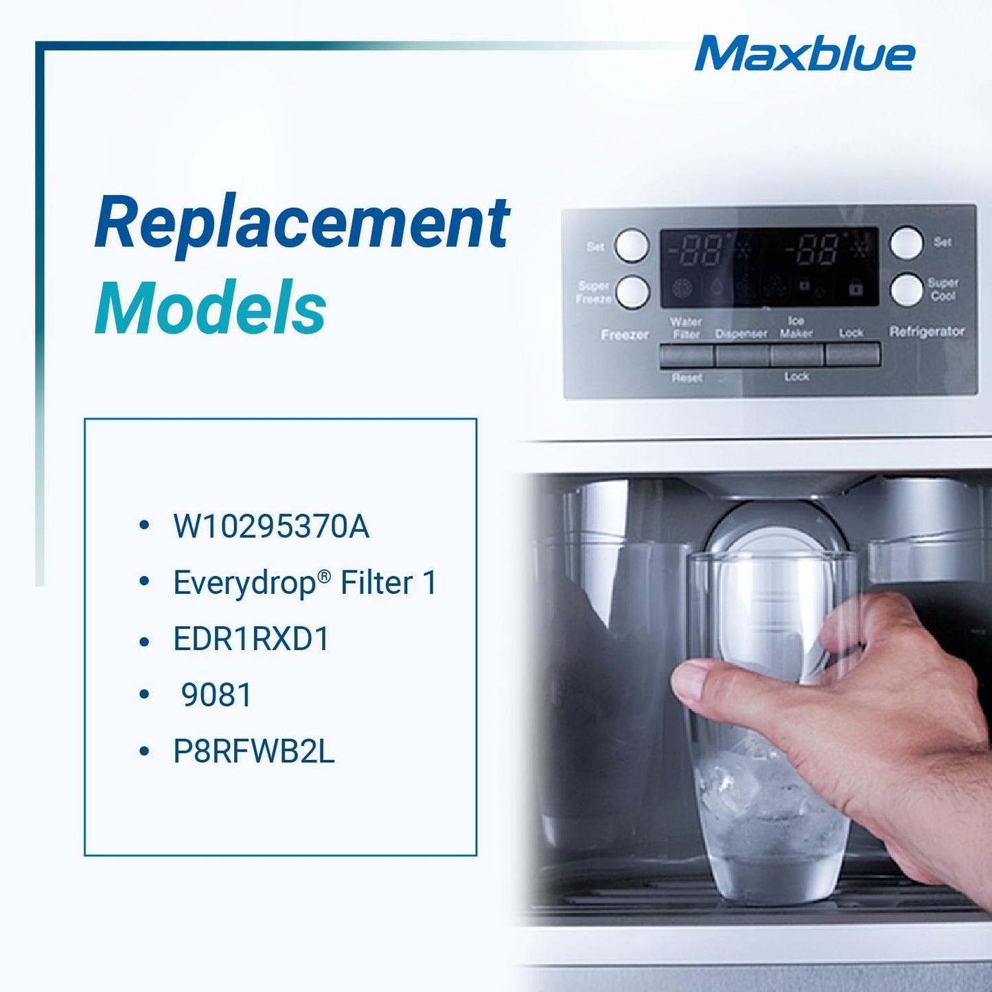 Maxblue W10295370A Replacement for Everydrop® Filter 1, Whirlpool® EDR1RXD1, EDR1RXD1B, P8RFWB2L, P4RFWB, Kenmore® 46-9081, 46-9930, MB-F38 Refrigerator Water Filter, 3 Filters (Package May Vary)
