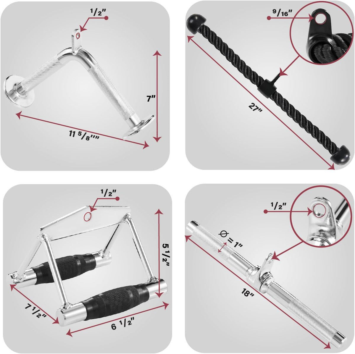 Yes4All Cable Machine Attachment - Versatile Row Handles & Tricep Rope | Supports 880 LB for Home Gym