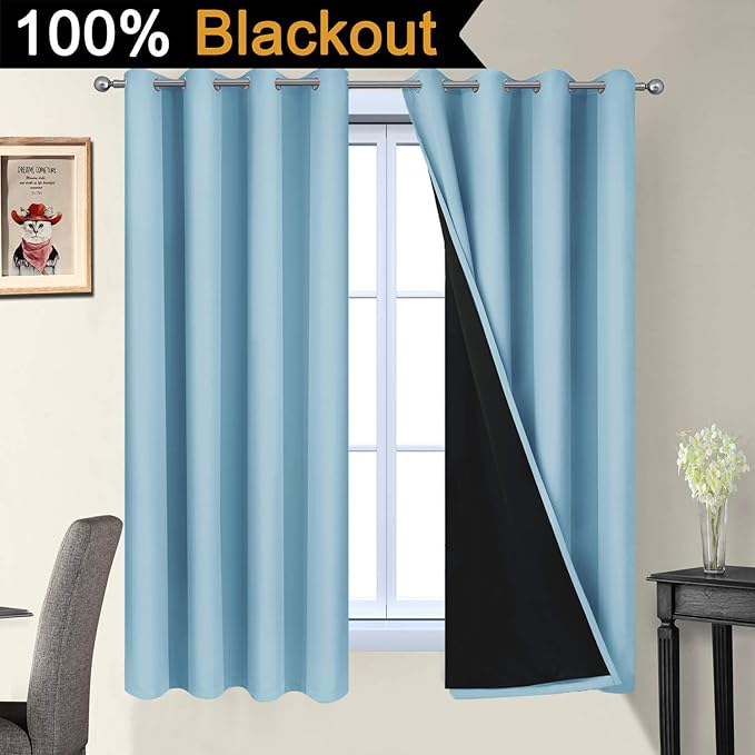 Yakamok 100% Blackout Curtains Energy Saving Thermal Insulated 2 Thick Layers