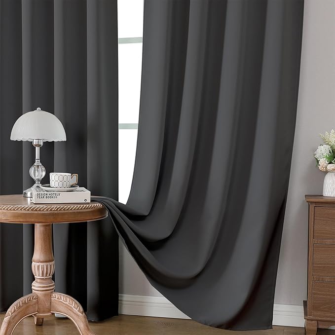 CUCRAF Dark Grey Blackout Curtains Customize, Rod Pocket Room Darkening Curtain