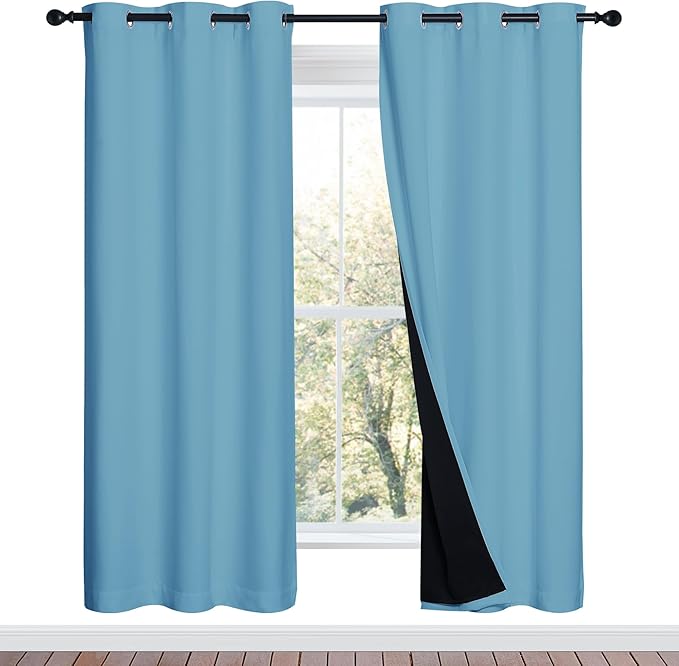 NICETOWN 100% Blackout Window Curtain Panels, Teal Blue, 2 Pieces, 42-inch Wide