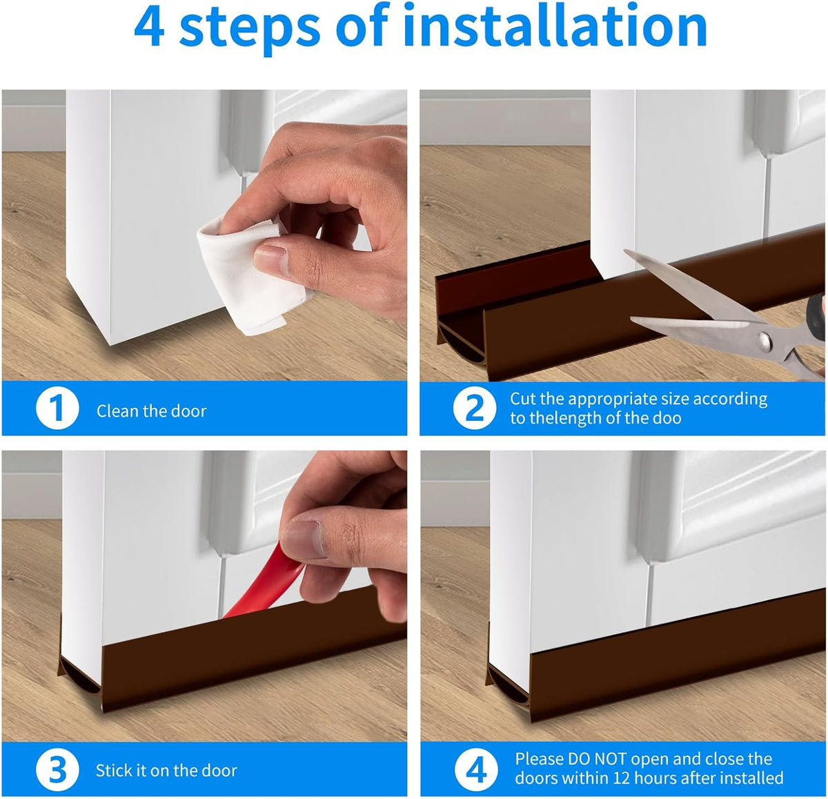 Door Draft Stopper, Strong Adhesive Door Sweep for Exterior and Interior Doors, 39” Length Cuttable Under Door Seal. (Brown, 1 Pack)