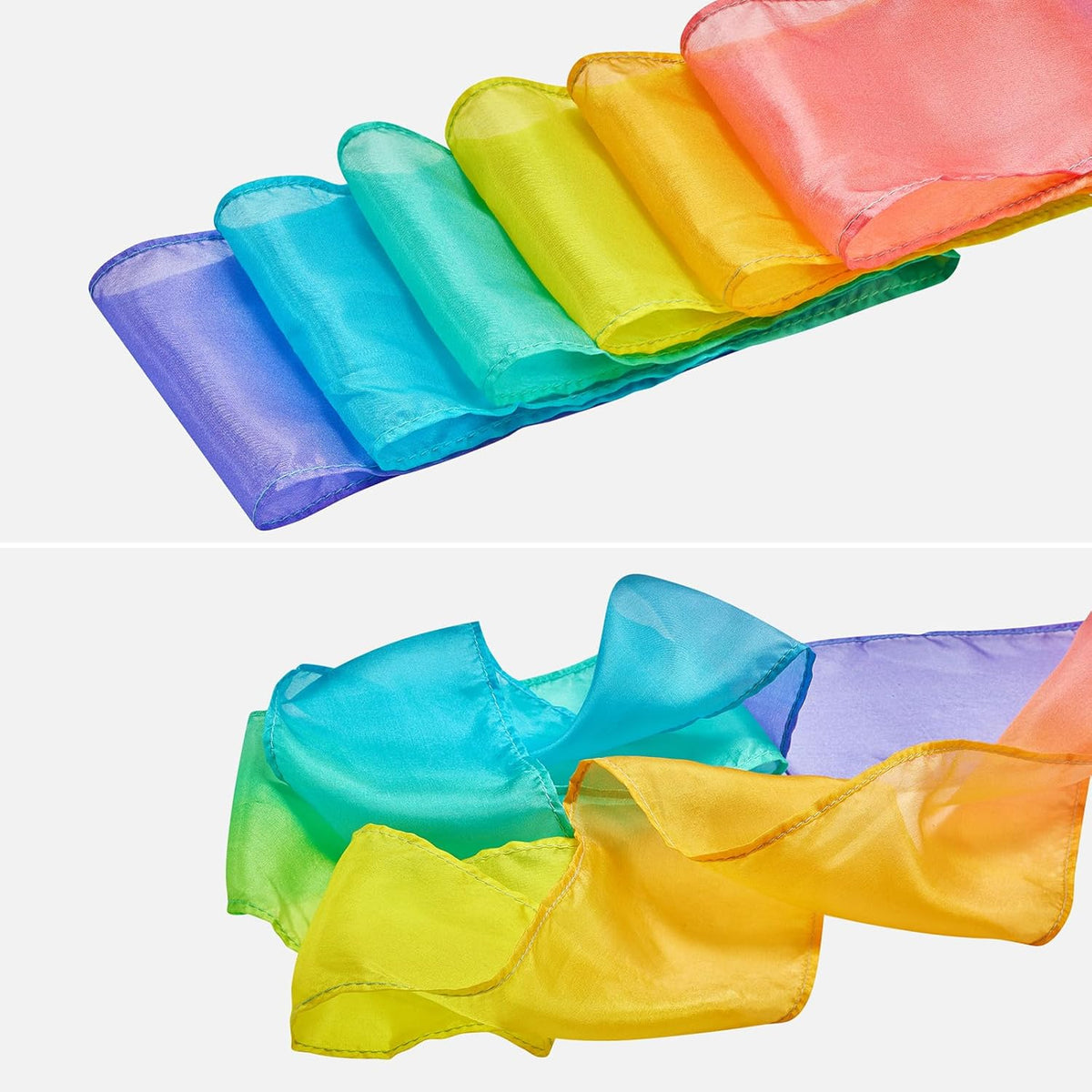 Skiennix 100% Silk Dance Ribbon Twirlers - Rainbow Play Silks for Kids | Perfect Gift for Gymnastics & Outdoor Fun
