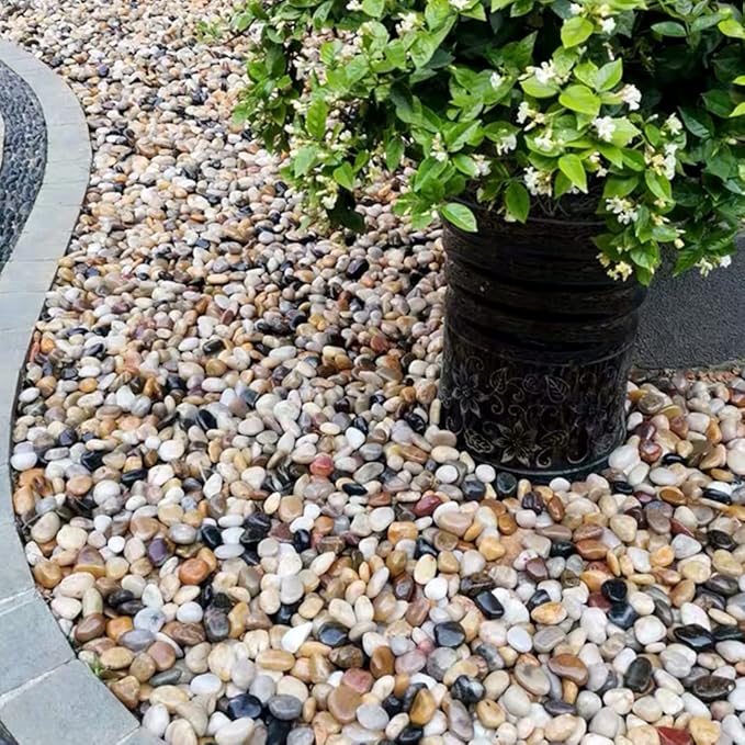 YISZM Black Pebbles for Indoor Plants, Natural Polished River Rocks, Small Decorative Stones for Planters Vase Fish Tank Aquariums Landscaping Garden, 2lbs