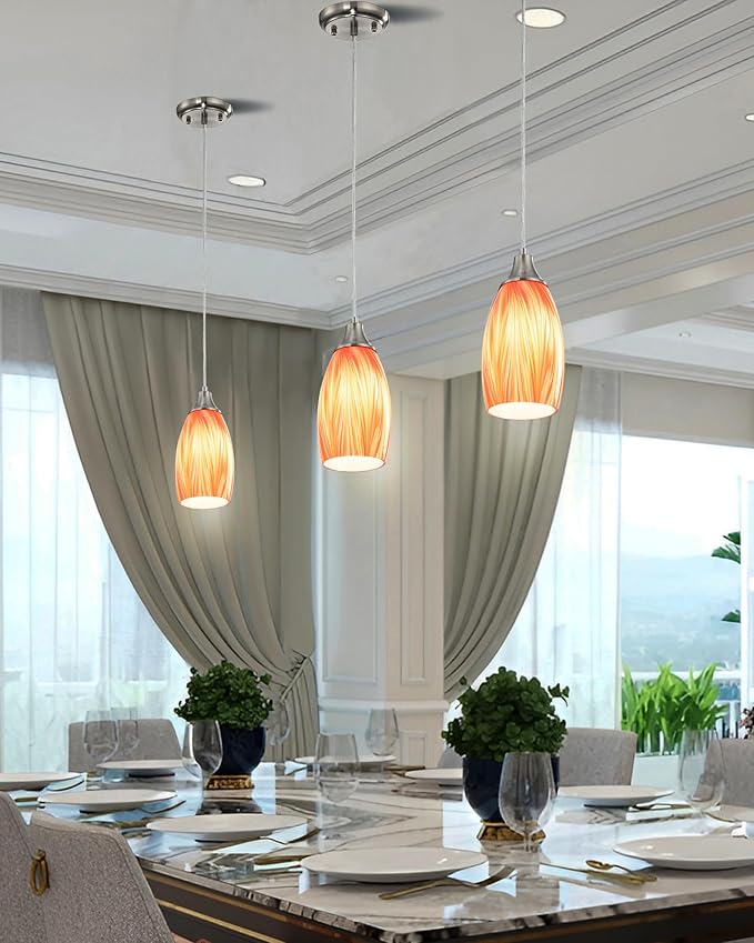 Glass Pendants Lights Kitchen Island Handcrafted Art Glass Mini Pendant Light Fixtures Oval Pendant Light Shade with Brush Nickel Finish Adjustable Cord for Kitchen Over Sink,Hallway,Dining/Bath