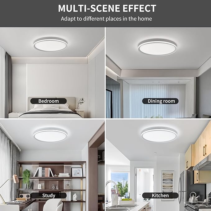 Metal LED Ceiling Light,Slim, Edge Lit - 45W Full Spectrum Round Ceiling Lamps,6500K Cool White Modern Ultra Thin Low Profile Light Fixture for Bedroom, Home & Office Hallway (20In,White)