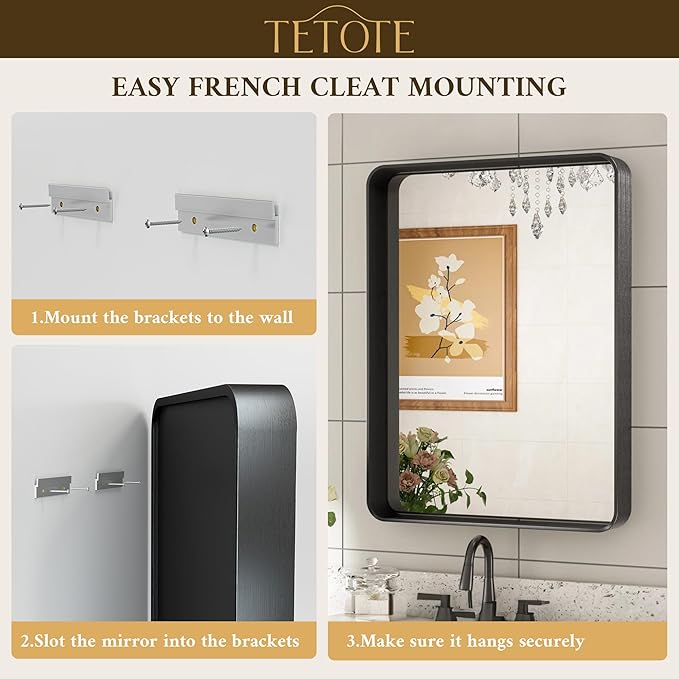 TETOTE Black Framed Mirrors for Bathroom, 2 Inch Thick Frame 22 x 30 Inch