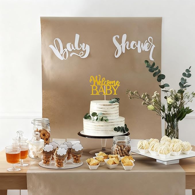 Gold Welcome Baby Cake Topper - Golden Glitter Baby Shower Cake Topper, Gender Reveal Celebration Party Cake Decoration