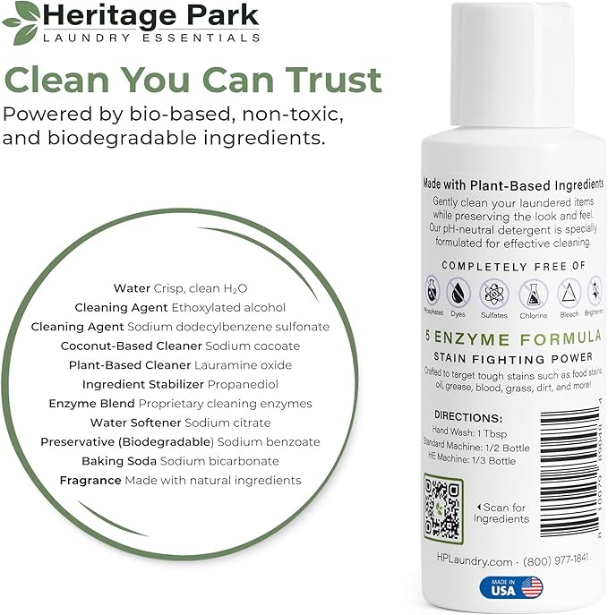 Heritage Park Luxury Laundry Detergent | Dermatologist Tested Plant based Natural & Enzyme Laundry Detergent | Sensitive Skin Friendly - Lavender Mist (4 fl oz Trial Size)