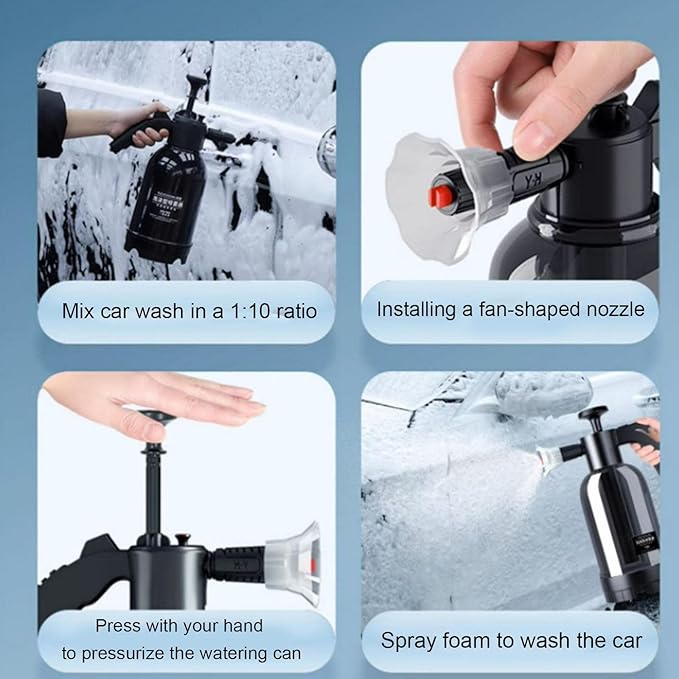 Car Foam Sprayer - 2L Handheld Pump Detailing Cleaning Tool | Foaming Car Wash Sprayer - for Garden Home Lawn Outdoor Patio Driveway Cleaning Plant Watering