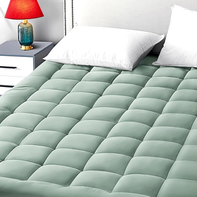 EASELAND Queen Size Mattress Pad Pillow Top Mattress Cover Quilted Fitted Mattress Protector 8-21" Deep Pocket Cooling Mattress Topper (60x80 Inches, Pale Aqua)