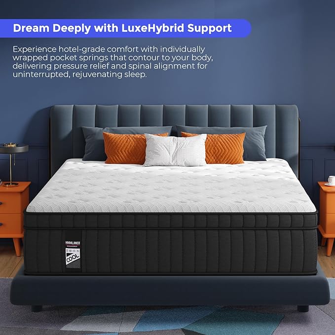 Queen Mattress, 12 Inch Hybrid Mattress in a Box with Gel Memory Foam and Pocket Spring, Medium Firm Feel, Cooler Sleep & Pressure Relief, 60 * 80 * 12, 120 Nights Risk-Free Trial