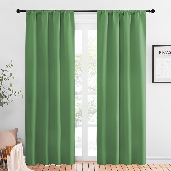 NICETOWN Blackout Curtains for Living Curtains, Froest Green, 1 Pair, 34-inch W