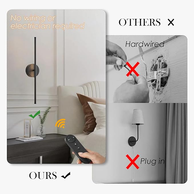 KARTOOSH Battery Operated Wall Sconces, Dimmable Wall Sconces Set of Two