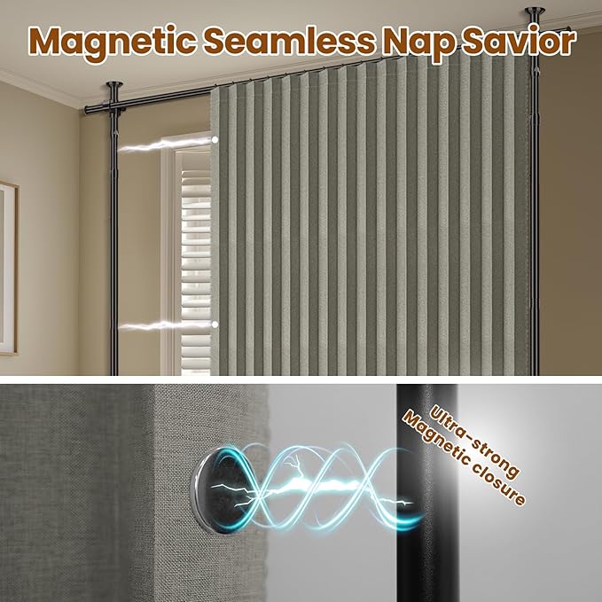 100% Blackout Room Divider Curtains Sets Grey W100 x L96 in 1 Panel No Drill