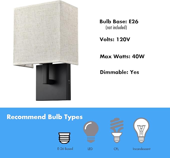 YUBOLE Wall Sconce Brushed Nickel Bedroom Wall Lights with Linen Shades for Bedroom Hallway Bathroom Set of 2