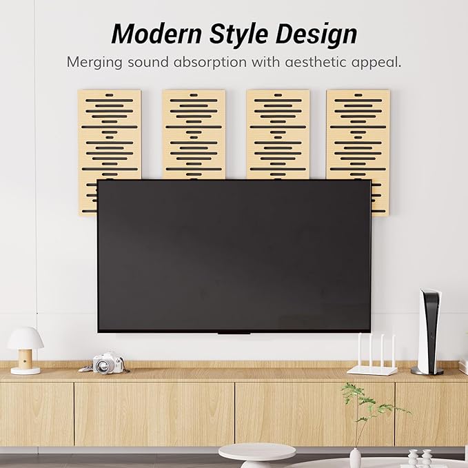 TONOR 4-Pack Acoustic Wood Wall Panels, 23.6” * 11.8” * 1.9” 3D Self-adhesive