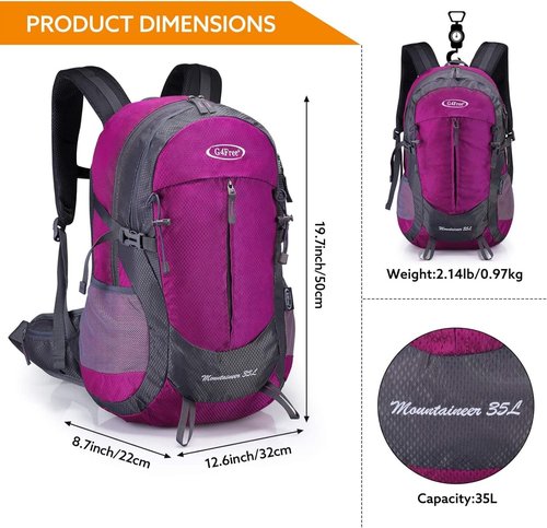 G4Free 35L Hiking Backpack Water Resistant Outdoor Sports Travel Daypack Lightweight with Rain Cover for Women Men (Peacock Green)