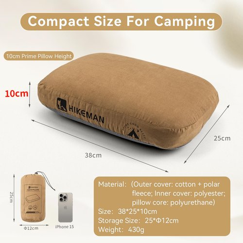 HIKEMAN Camping Memory Foam Pillow - Ultralight Travel Pillow,Backpacking Pillow with Removable Cover,Ergonomic Pillows,Neck Lumbar Support for Outdoor Camp,Sport,Hiking,Backpacking Sleep (Brown)