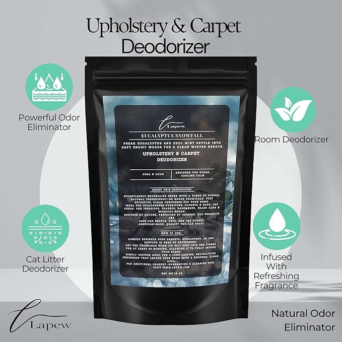 Lapew Eucalyptus Snowfall Bundle – Carpet Deodorizer Powder & Scented Mop Soap Set – Odor Eliminator for Pet-Friendly Homes