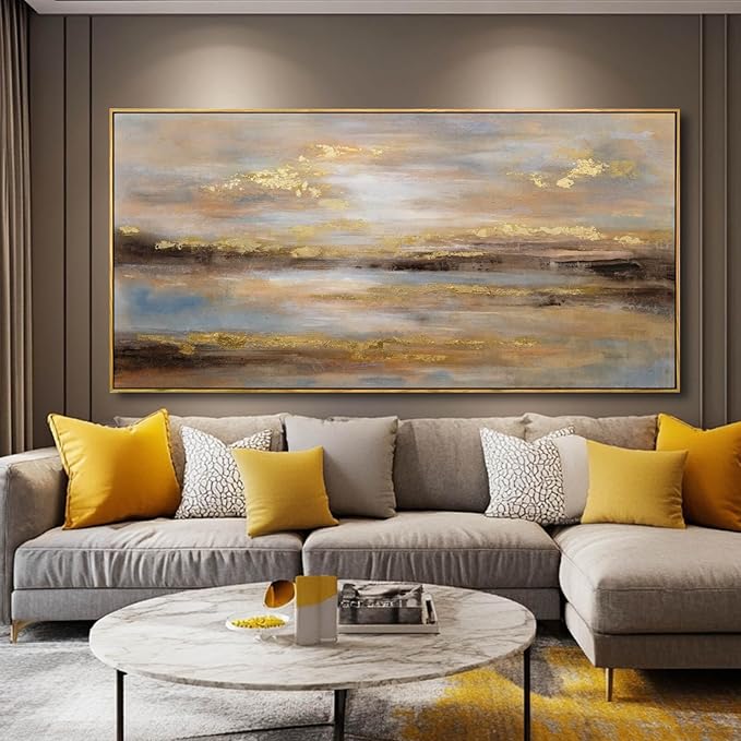 Large Framed Artwork for Living Room Abstract Bedroom Wall Art Gold Abstract Wall Decor Office Home Decor 29"x 58" Canvas Painting Wall Hanging
