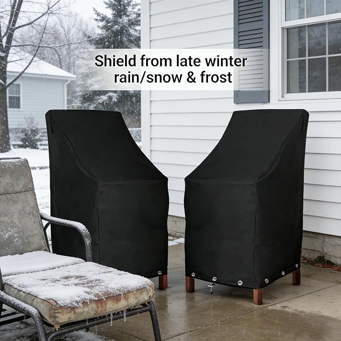 RosieLily Outdoor Chair Covers, High Back Patio Chair Covers Waterproof, Heavy Duty Patio Furniture Covers, Stackable Outdoor Bar Stool Covers, 600D, High Back with Lock Hole-2 Pack