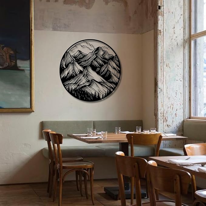 Metal Wall Decor | 35'' x 35'' x 0.05'' Mountains Themed Metal Wall Art | Handmade Indoor and Outdoor Wall Decorations