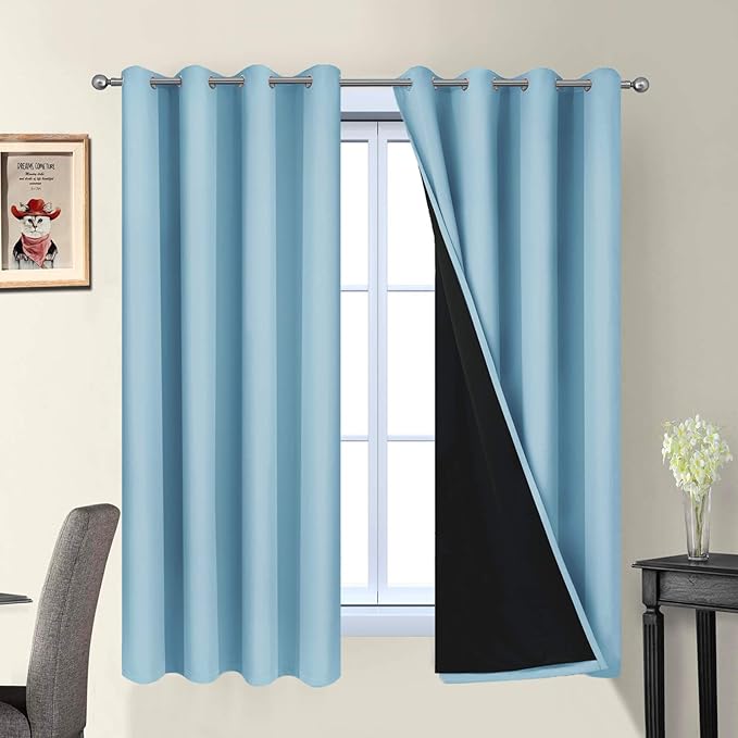 Yakamok 100% Blackout Curtains Energy Saving Thermal Insulated 2 Thick Layers