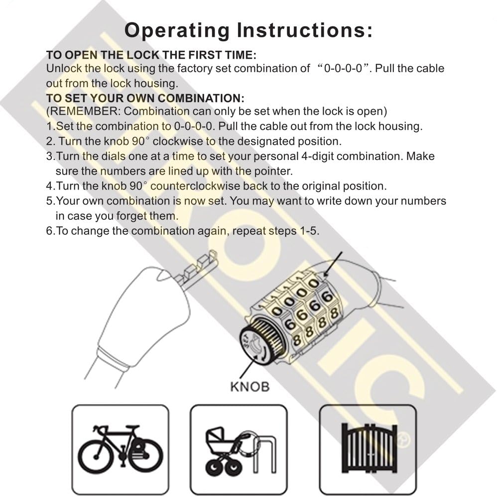 Secure Etronic 6ft Coiled Bike Lock - Resettable Combo Lock with Mounting Bracket