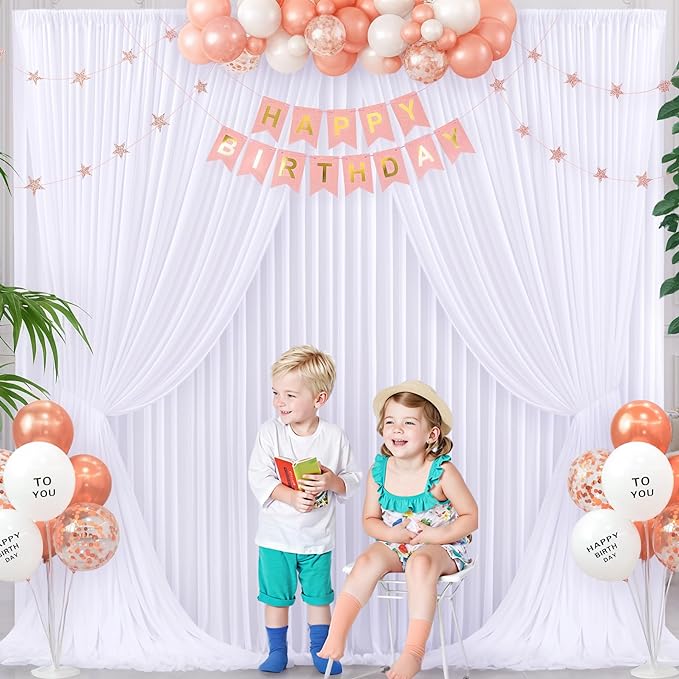 4 Panels White Backdrop Curtain for Parties Wedding Wrinkle Free White Photo Curtains Backdrop Drapes Fabric Decoration for Baby Shower 20ft(W) x 10ft(H)