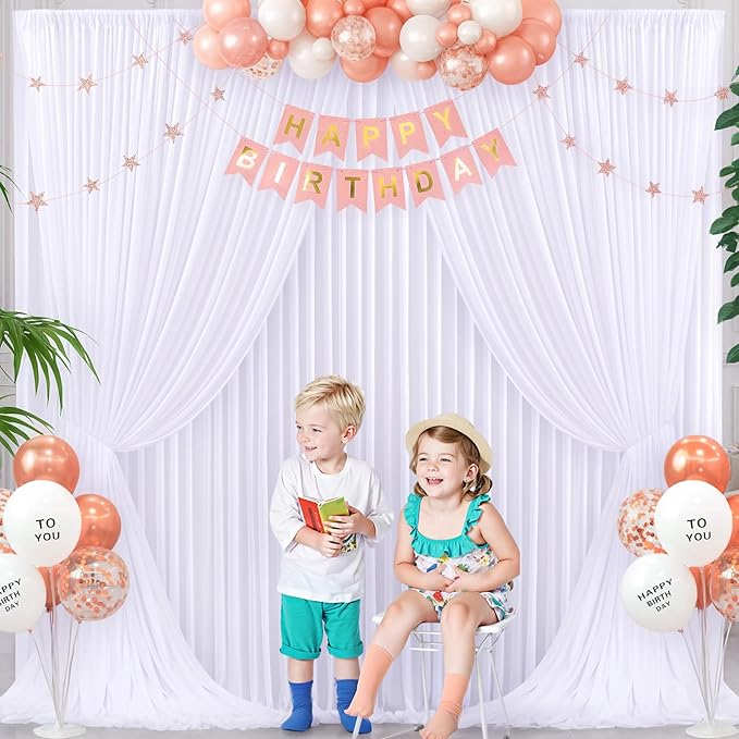 White Backdrop Curtain for Parties Wedding Wrinkle Free White Photo Curtains Backdrop Drapes Fabric Decoration for Baby Shower 5ft x 8ft,2 Panels