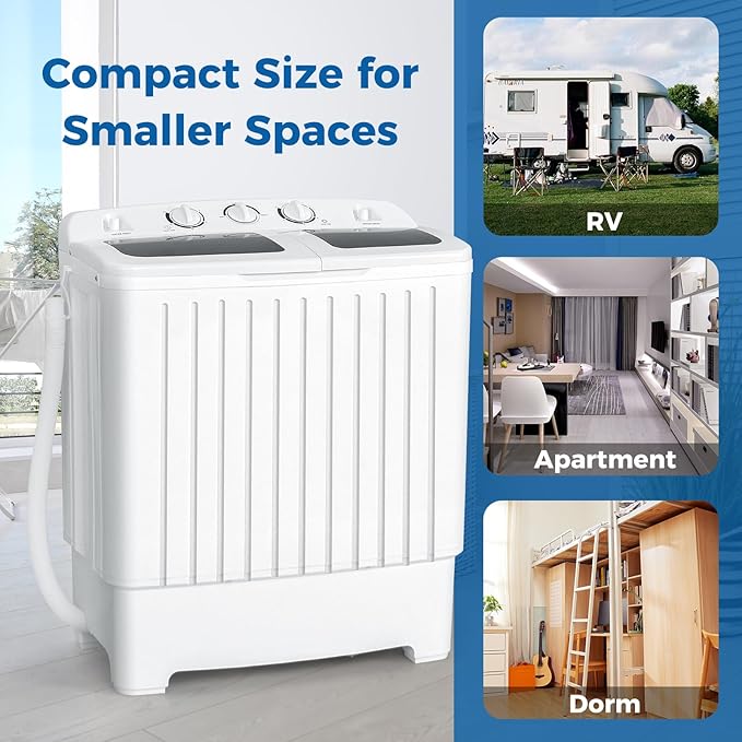 LDAILY Portable Washing Machine, 20lbs Compact Twin Tub Washer and Spinner with Drain Pump and Deep Cleaning, Mini Laundry Washing Spinning Combo for Apartment, RV, Dorm, Camping (White & Grey)