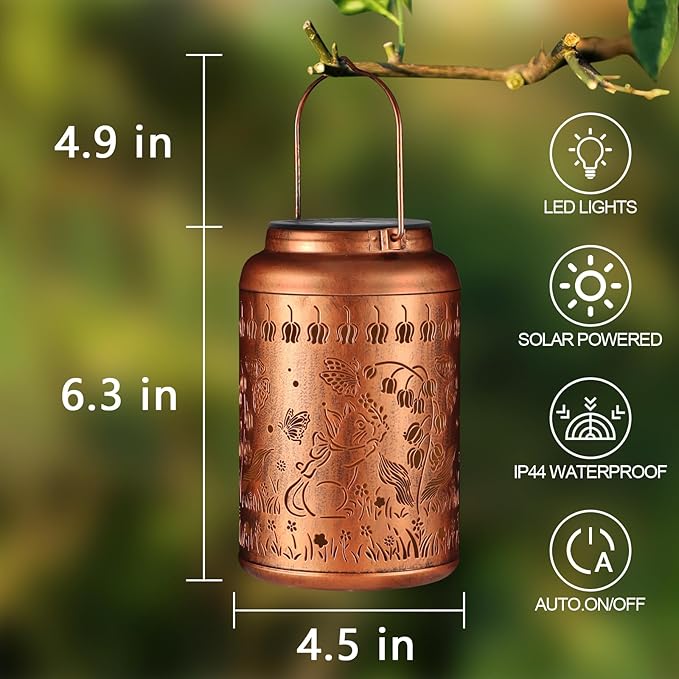 2 Pack Solar Lanterns Outdoor Waterproof, Cats Garden Decor Gifts for Women Mom Grandma Hanging Solar Lights Metal Decoration Outside for Yard, Patio, Lawn
